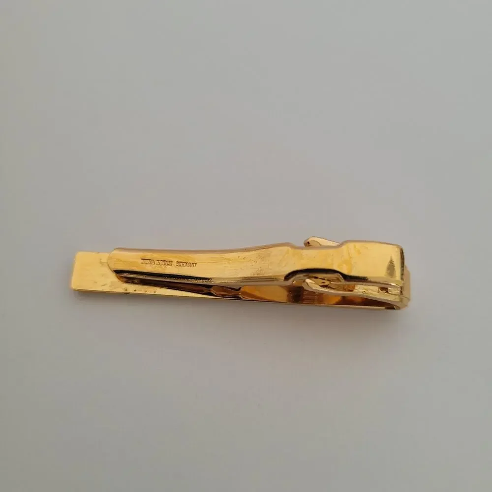 Nina Ricci French Tie Bar Clip Cufflinks Set Gold‎ Silver Tone Logo Two Tone Box